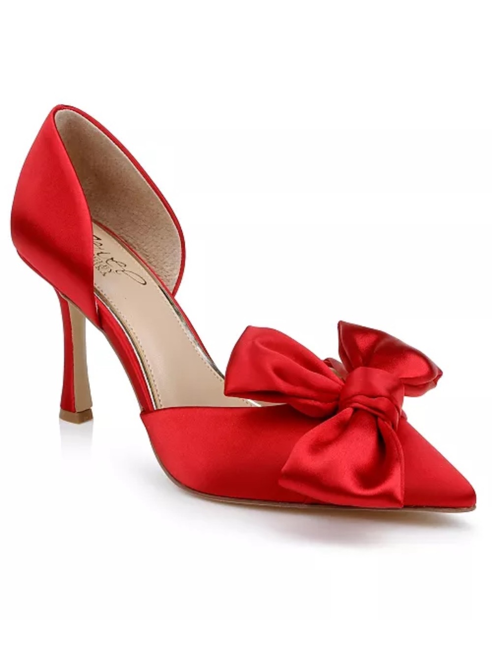 NEW Jewel by Badgley Mischka Sidney Slip On Evening Bow Pumps in Red Satin